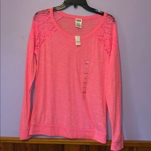 Neon Hot Pink Lace Long Sleeve Shirt Small VS